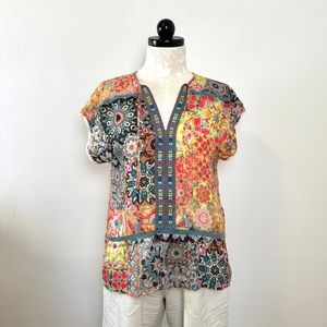 Johnny Was colorful blouse embroidered details women’s size small 100% rayon